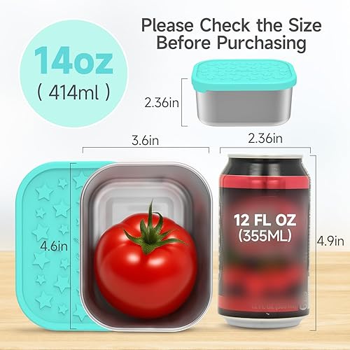 Miniatura 3 de SOPHICO Recipientes de acero inoxidable de 14 onzas para niños, contenedor de almacenamiento de alimentos con tapa de silicona, lonchera perfecta de