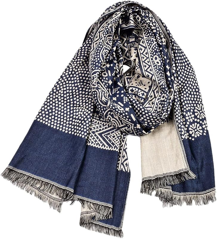 Men Retro Soft Lightweight Cotton Linen Patterned Scarf 76 x 25 inches