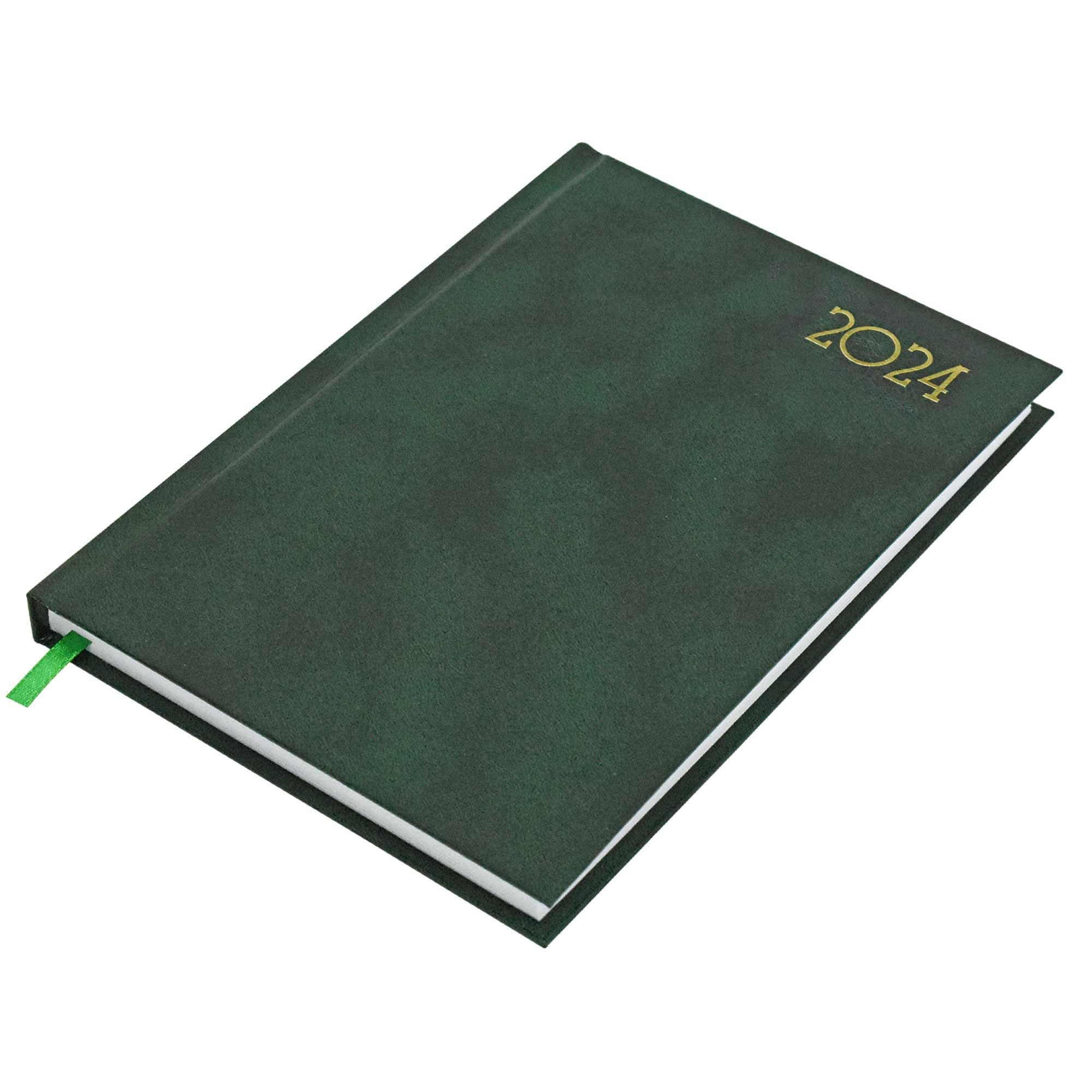 FIS 2024 A5 Diary, Viny Materials, Hard Cover, Saturday & Sunday Combined, Size A5(148x210mm), English, 60gsm White Paper, Green Color-FSDI90E24GR