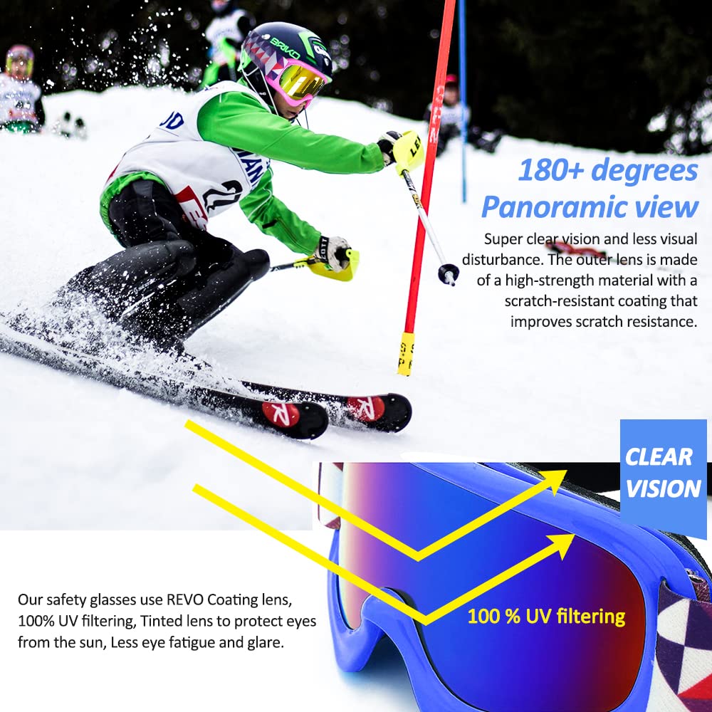 Tyuodna Kid Ski Goggles, 100% UV Protection Anti-fog Skiing Snowboard Goggles, Skiing Snowboarding Goggles of Dual Lens for 3-12 Years Boys and Girls, for Cycling Riding/Climbing/Skiing