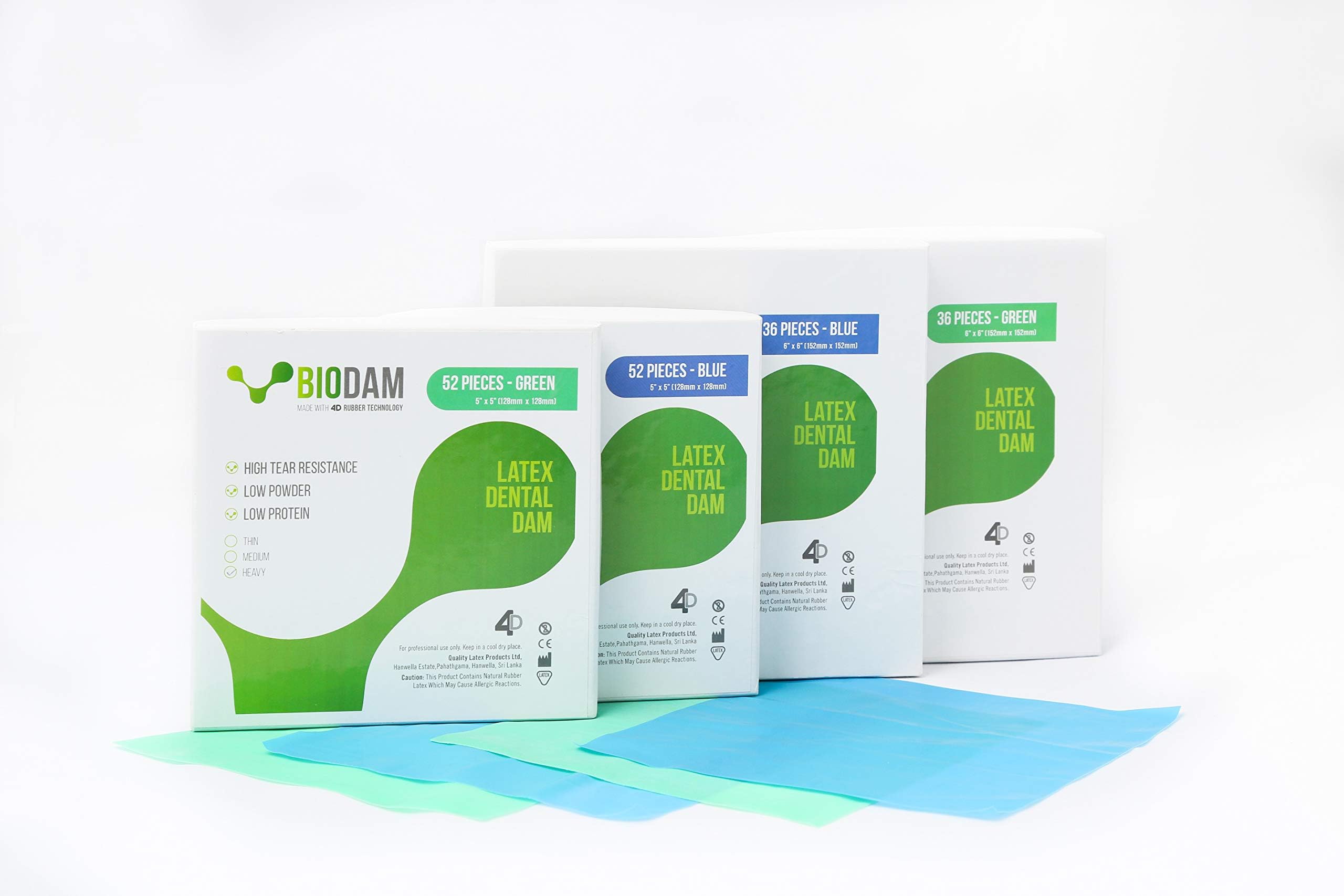 LATEX RUBBER DAM – GREEN - 36 PCS - 6" X 6" – THIN