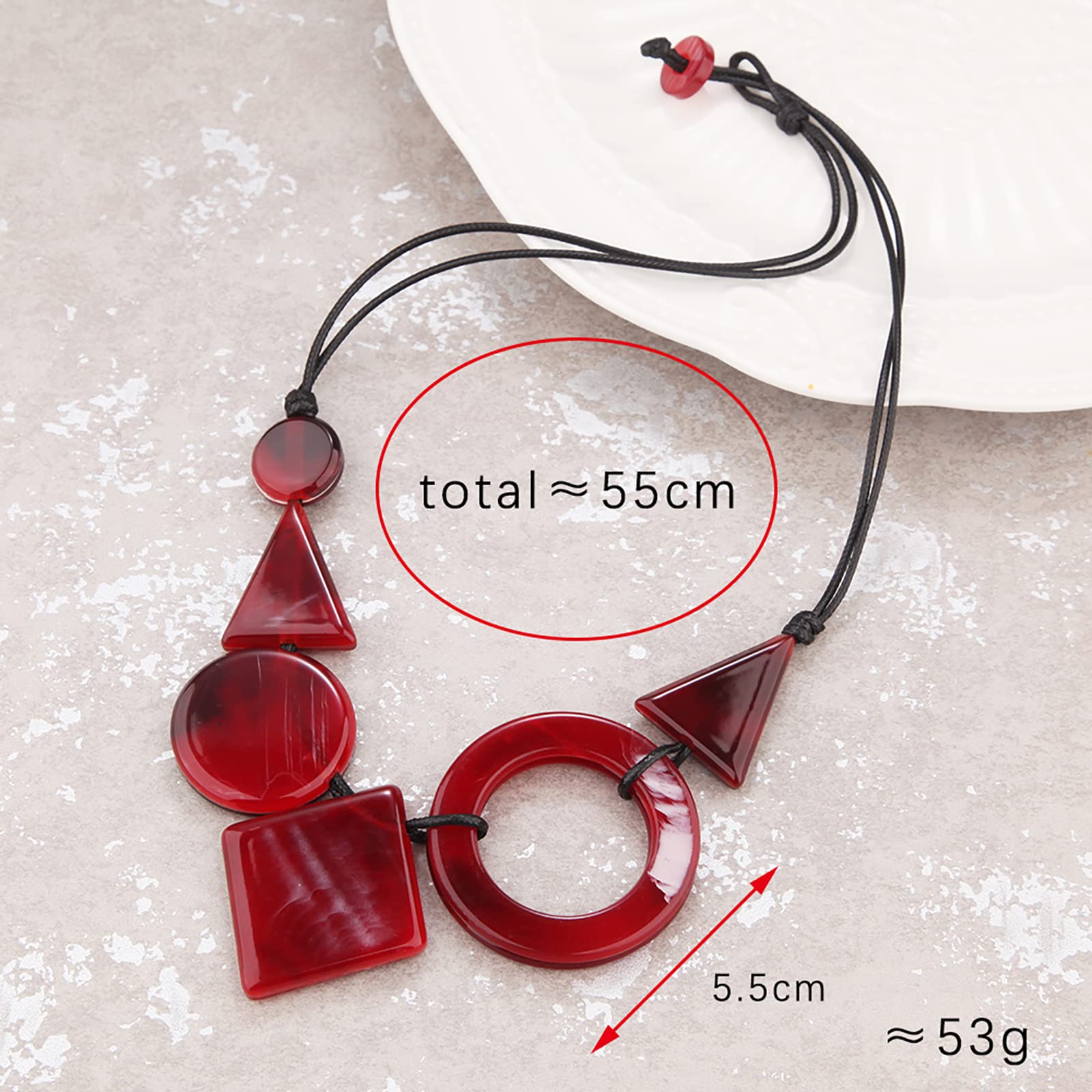ESNY Collana Lunga con Ciondolo Grande in Acrilico Collana Fatta a Mano Femminile Regolabile con Ciondolo in Resina Nera Black