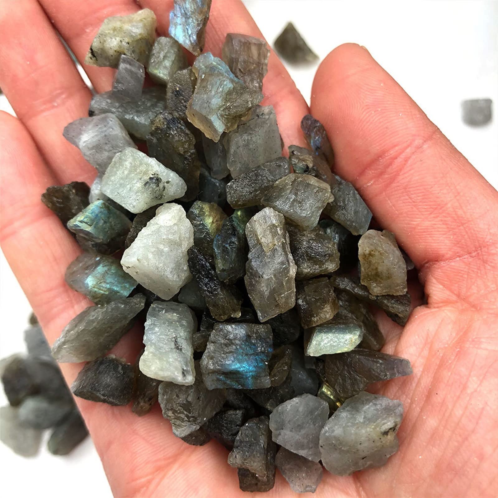 Paquete de 50g de Chips de labradorita llamativos y crudos, Grava, Piedra Natural, Cristales de Acuario for jardín, decoración for la habitación del hogar, Regalo MZOGODWI