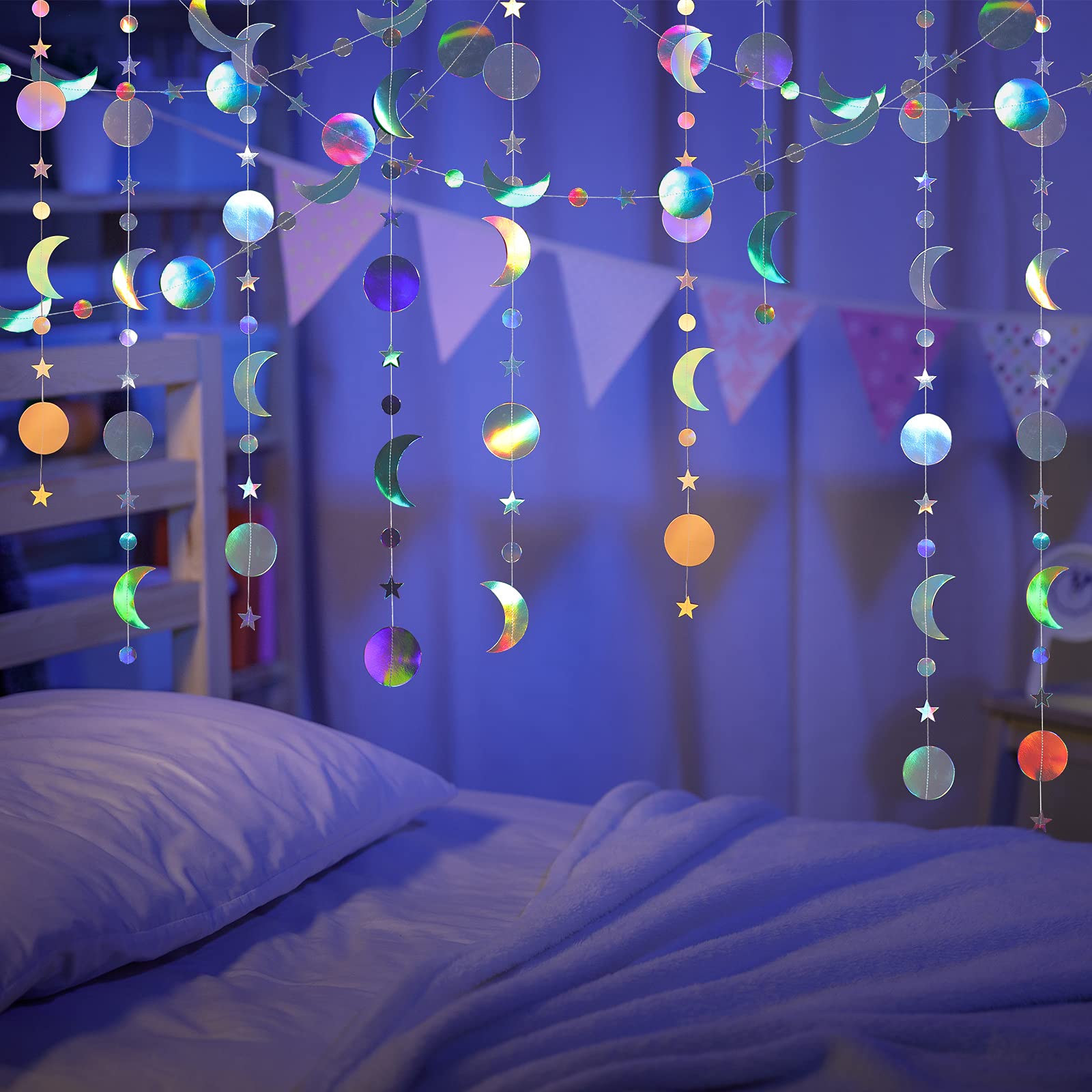 Lot De 4 Guirlandes D'étoiles Irisées à Suspendre De 4 M Pour