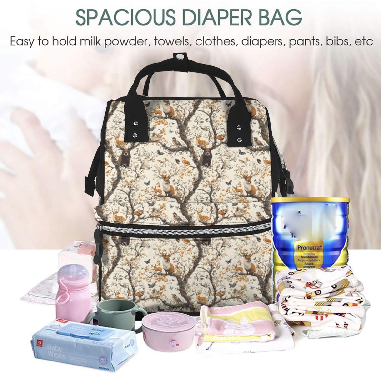 Wickeltasche für Babypuppen – Wald mit kleinen Tieren bedruckt, Mama-Tasche, taktischer Säuglings-Baby-Rucksack, Reisen, Mode, Wandern, Kleinkind, Tragetasche, Still-Windeltaschen für Vater