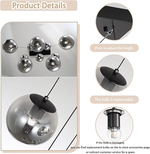 Miniatura 207 de Escalera LED de 10 luces LED moderna con globo de cristal, lámpara colgante grande para techos altos, accesorios de iluminación de entrada, villas y