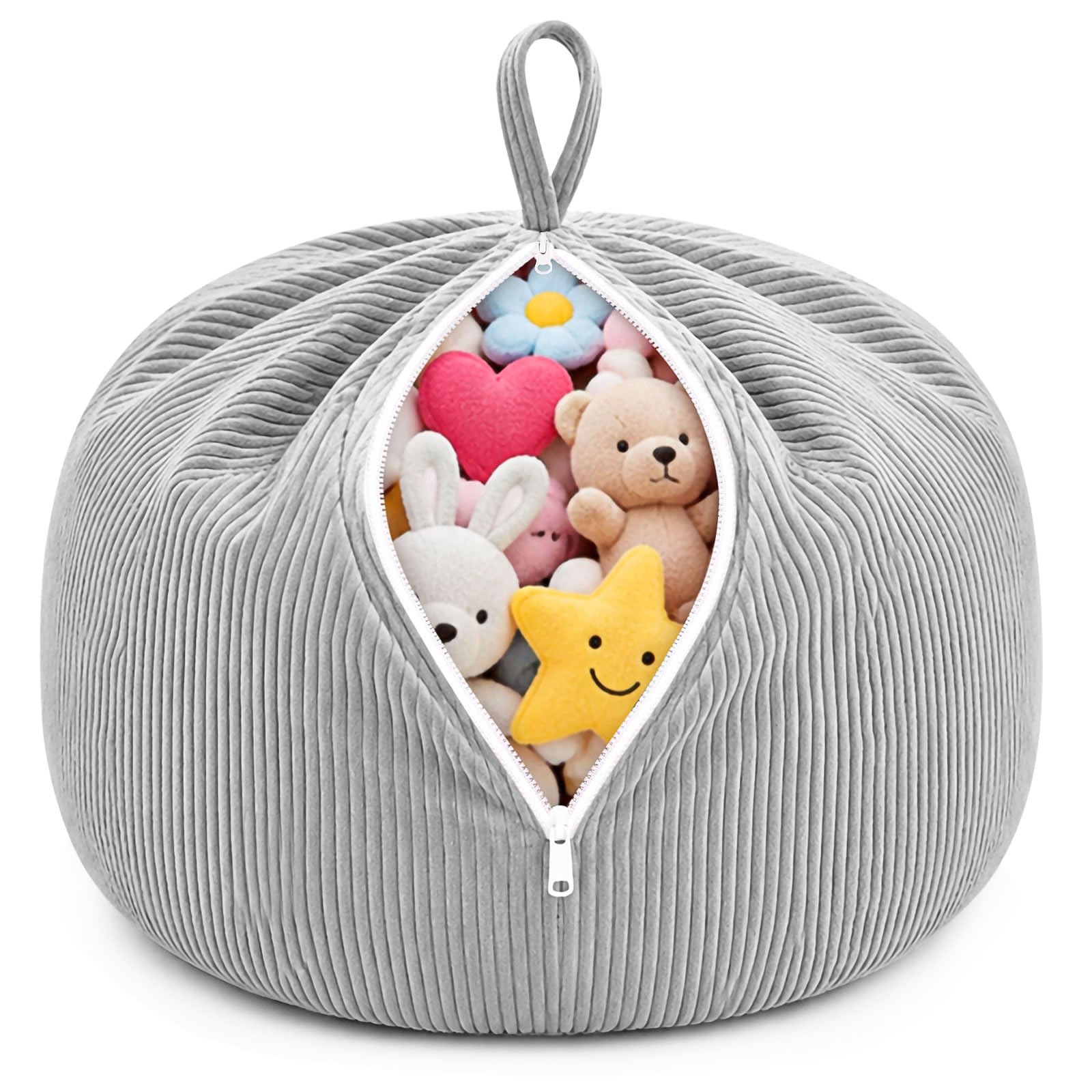 Vicloon Bean Bag Chair Cover (No Filler) for Kids and Adults, 85 x 85 x 50 cm Corduroy Lazy Bean Bags Cover for Soft Toys Storage, for Lazy Sofa, Lounge Chair, Bedroom Cushion, Gray