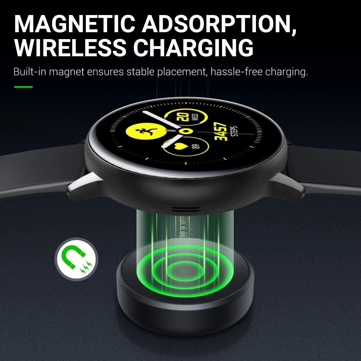 MoKo Charger Dock Compatible with Samsung Galaxy Watch 4,4 Classic/Galaxy Watch 3 45mm,41mm/Galaxy Watch Active,Active 2 44mm 40mm, Replacement Charging Dock Stand Adapter Charger Cable - Black