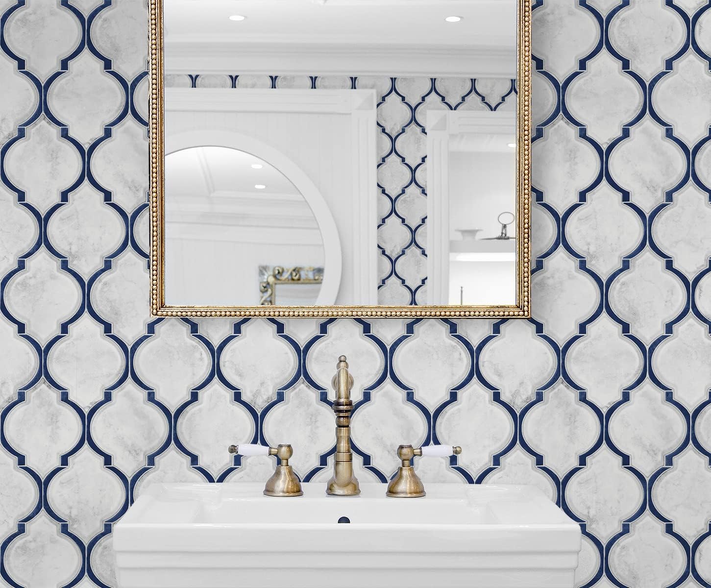 NextWall Marbled Ogee Faux Peel and Vinyl Stick Wallpaper (Royal Blue & Carrara)