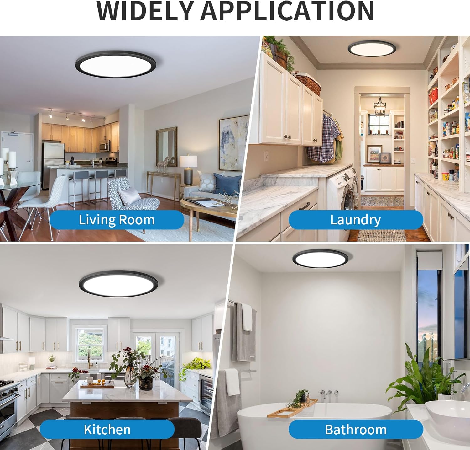 mw LED Flush Mount Ceiling Light, 16 Inch Round Black Ceiling Light,30W 120V 5CCT Dimmable, Close to Ceiling Light Fixtures for Bedroom, Kitchen, Hallway, Laundry