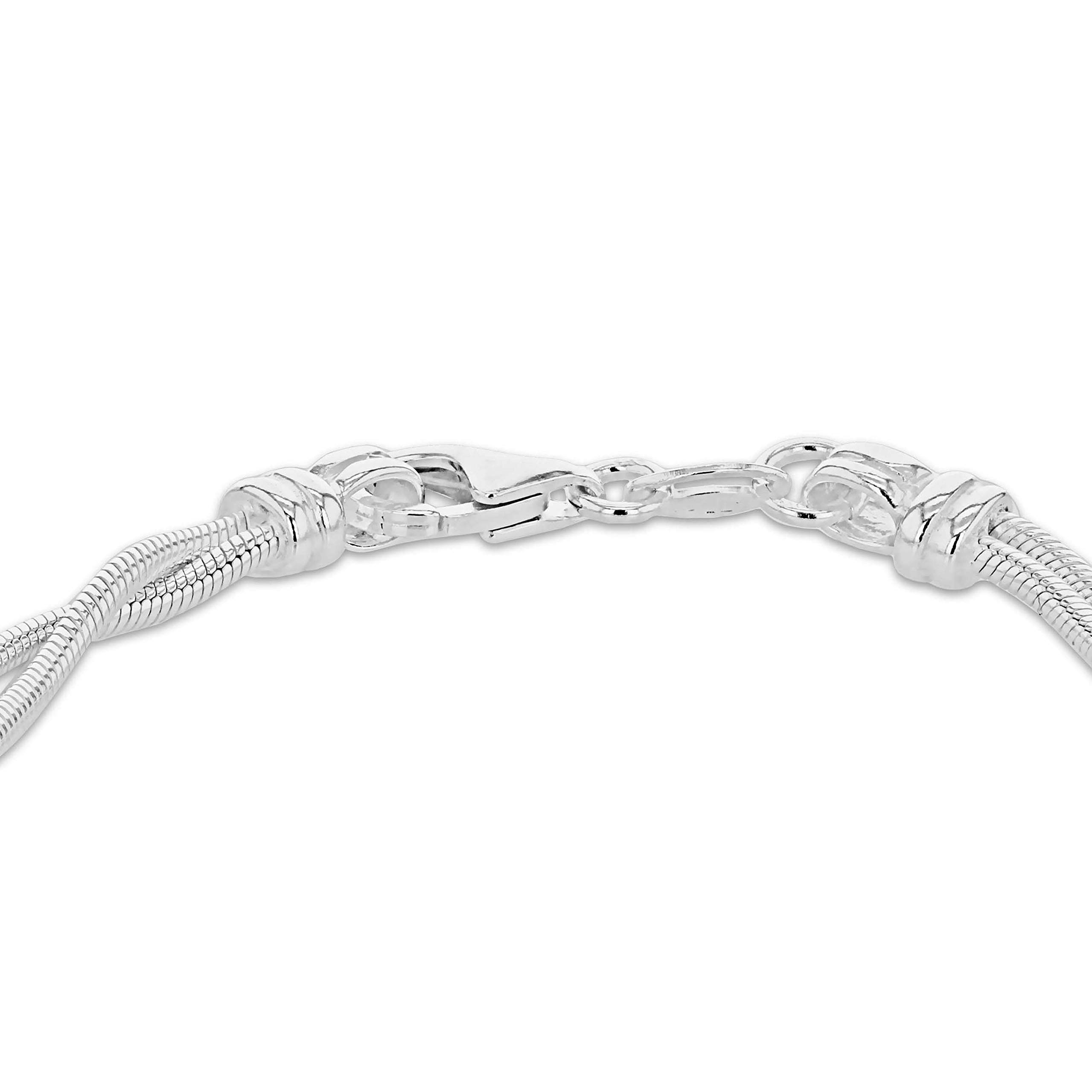 Tuscany Silver Bracciale da Donna in Argento Sterling con Disco e Catena a Serpente Doppio Regolabile - 19cm/7,5"