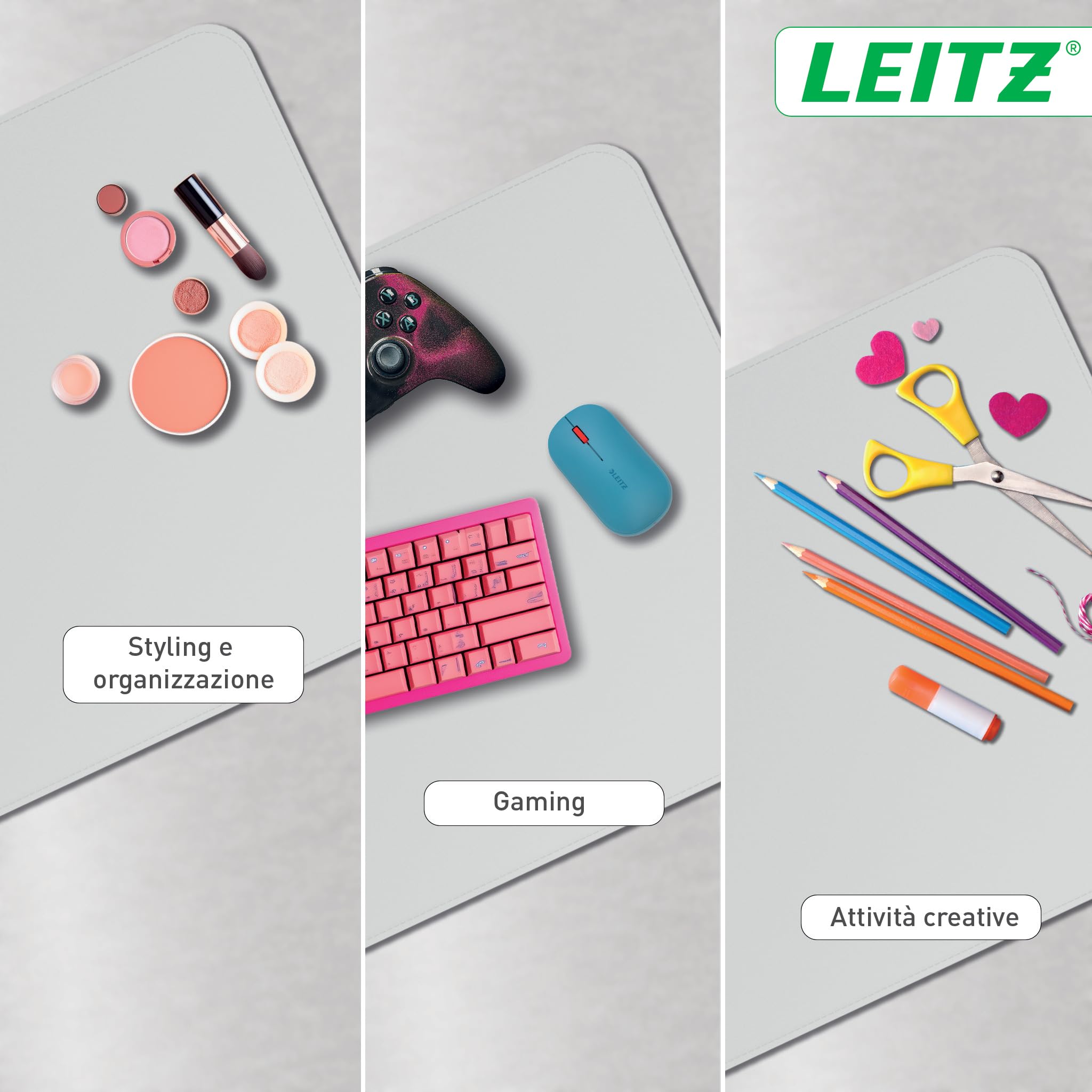 Leitz Tappetino mouse Impermeabile da Scrivania Grande - Protezione Opaca, Adatta a Ufficio e Casa, Facile da Pulire e Antigraffio, 80 x 40 cm, Grigio Chiaro