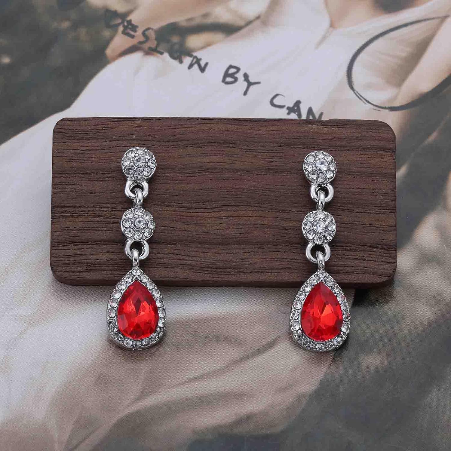 Vintage Teardrop Red Crystal Earrings Oval Ruby Drop Earring Ruby Gemstone Dangle Earring Retro Red Rhinestone Earrings Jewelry for Women - Image 3