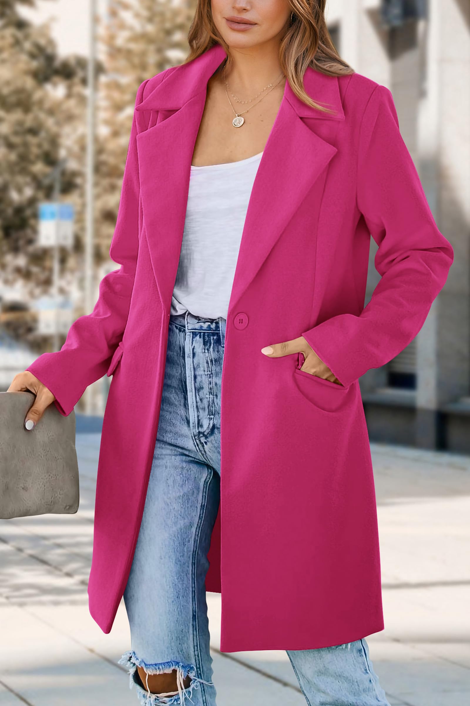 PRETTYGARDEN Women's Business Casual Long Blazer Jackets(Rose Red,S) view 5