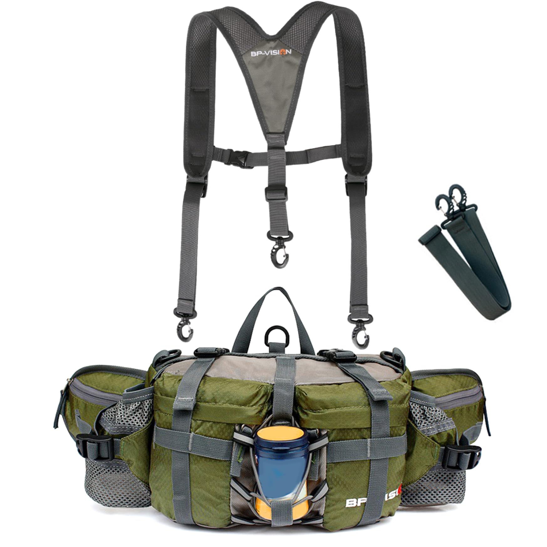 Riñonera, riñonera con dos portabotellas de agua, para senderismo, mochila lumbar para correr, caminar, pasear perros, viajar en bicicleta