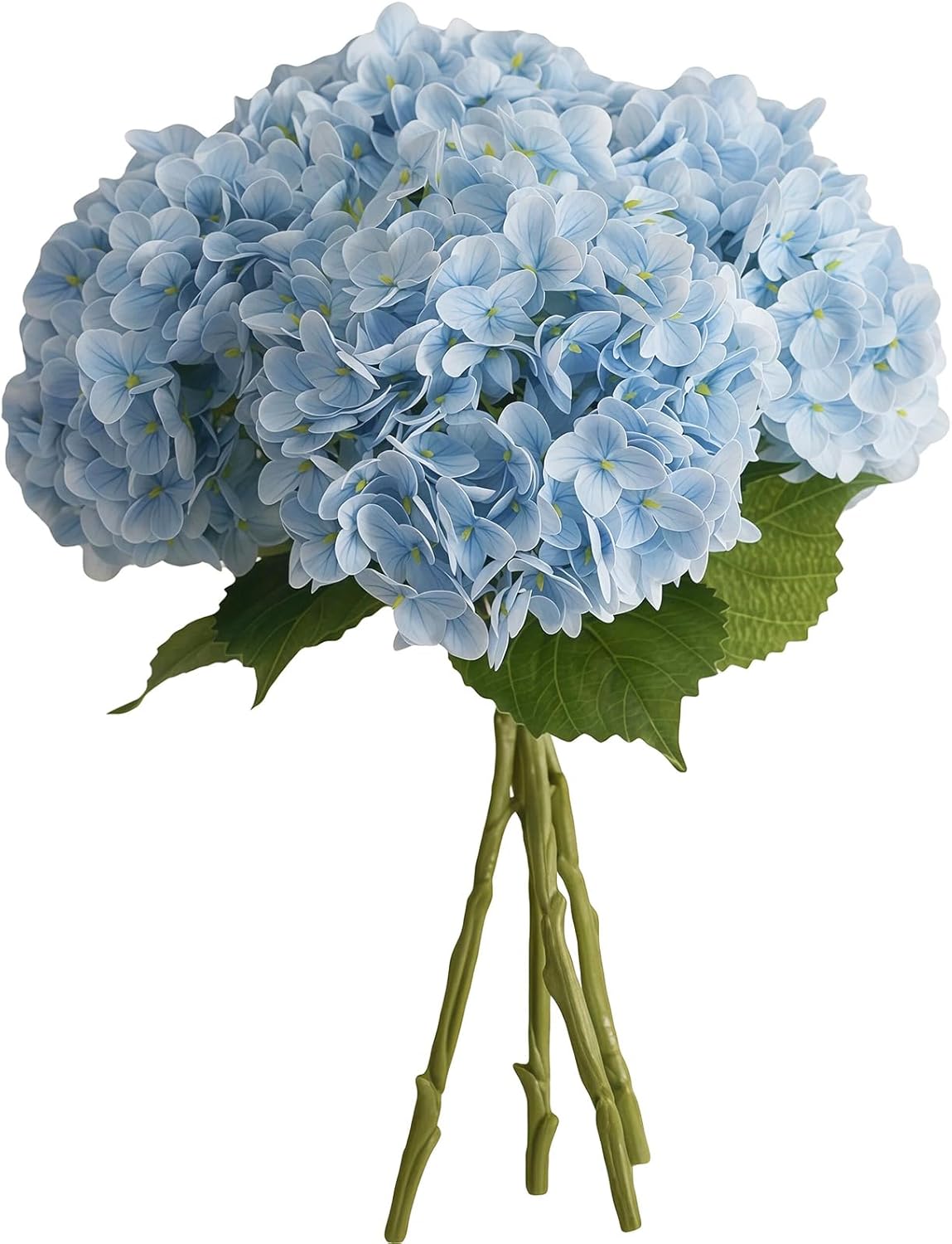 19 Inch Real Touch 4pcs Blue Hydrangea Artificial Flowers, Full Big Latex Texture Realistic Faux Hydrangeas Flowers for Tableside Kitchen Office Decor, Weddings Party Arrangements (Blue)