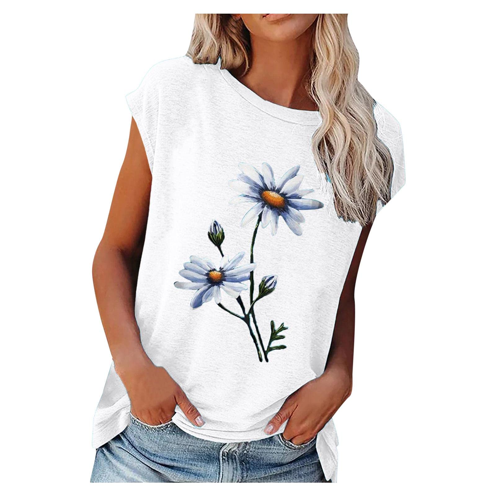 TBSCWYF Camisetas Mujer de Algodón Manga Corta con Estampado Blusas y Camisa Mujer Tops Casual de Verano T Shirt Mujer Short Sleeve Shirt Women Ropa Camisetas Mujer Manga Corta con Estampado Vintage