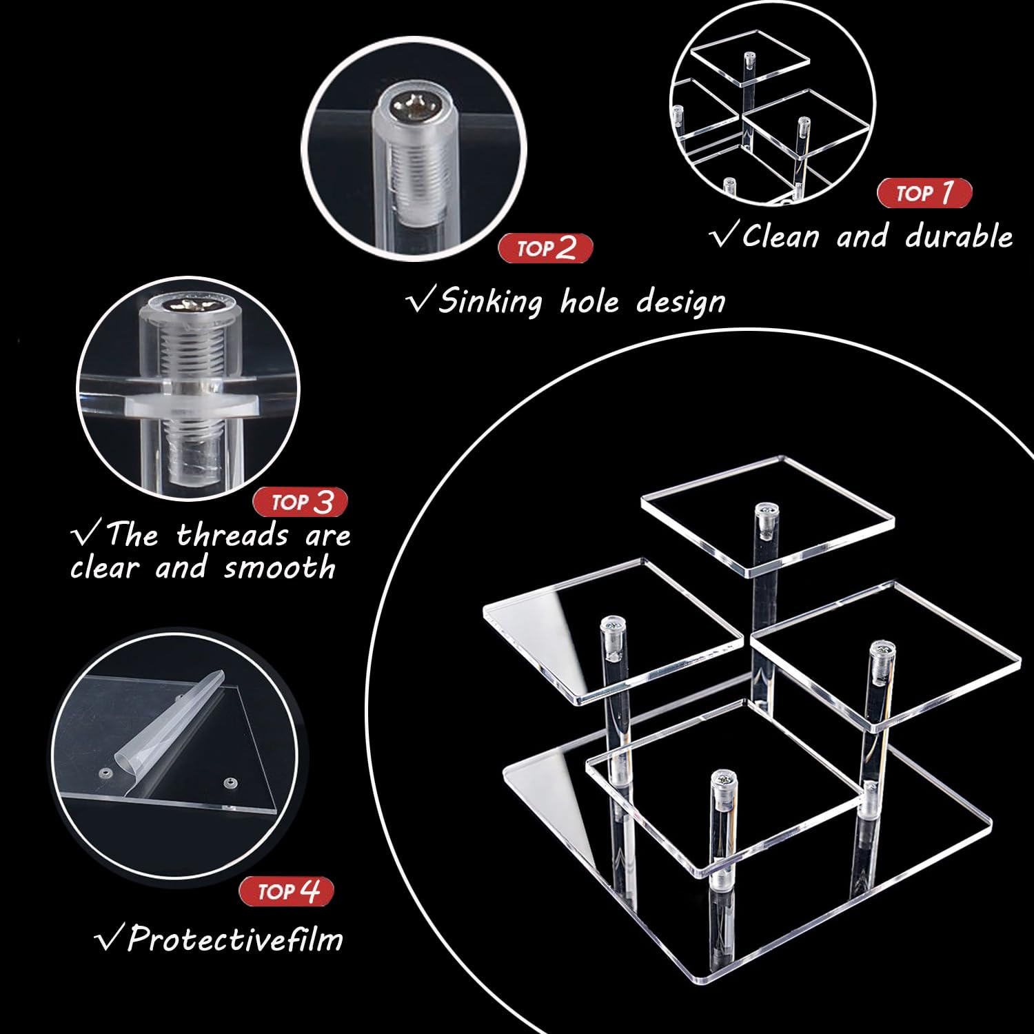 2 Stück Riser Display Regal Ständer Halter für Figuren Kosmetik Parfümständer Tischplatte klar Präsentationsständer Tiered Organizer für Schmuck, Cupcake, Dessert, Sammlerstücke, Kunsthandwerk
