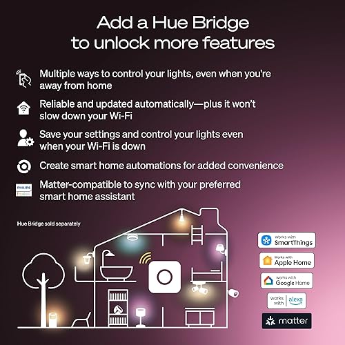 Miniatura 5 de Philips Hue Bombilla LED inteligente A19, luz blanca cálida de 2700 K, base E26, 10.5 W, 1100 lúmenes, regulable, funciona con Alexa, Google