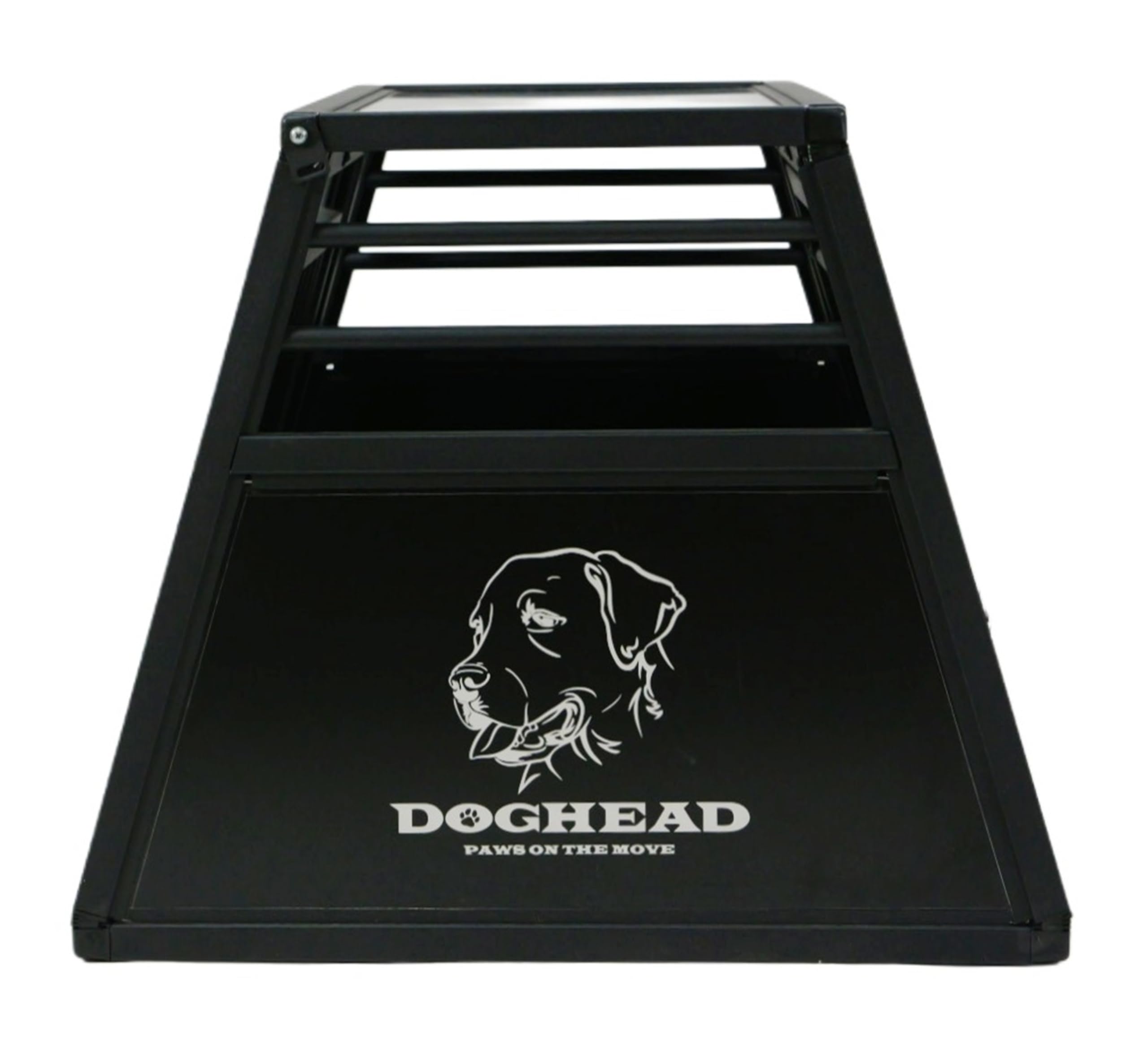 DOGHEAD Hundetransportbox Proline, Single 75x65x55 cm, Schwarz, Aluminium, Beidseitig Abgeschrägt 75°, mit Notausstieg