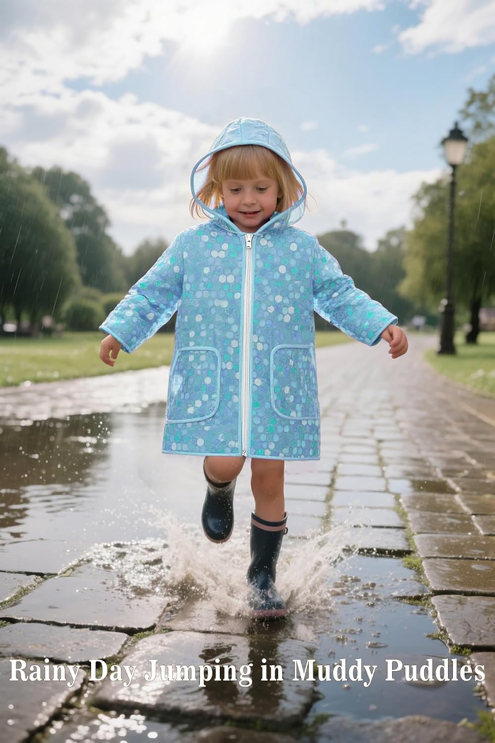 Cromoncent Girls Sequin Rain Jacket Waterproof Windbreaker Hooded Lightweight Lined Raincoats For Kids Outdoor