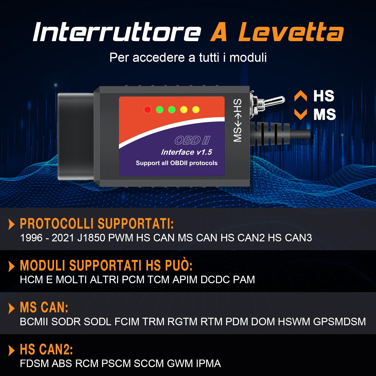 FORScan OBD2 Scanner OBDII diagnostico per Windows, Strumento di codificazione diagnostica per Auto OBDII con Interruttore MS-Can/HS-Can per Veicoli Ford Lincoln Mazda Mercury Series