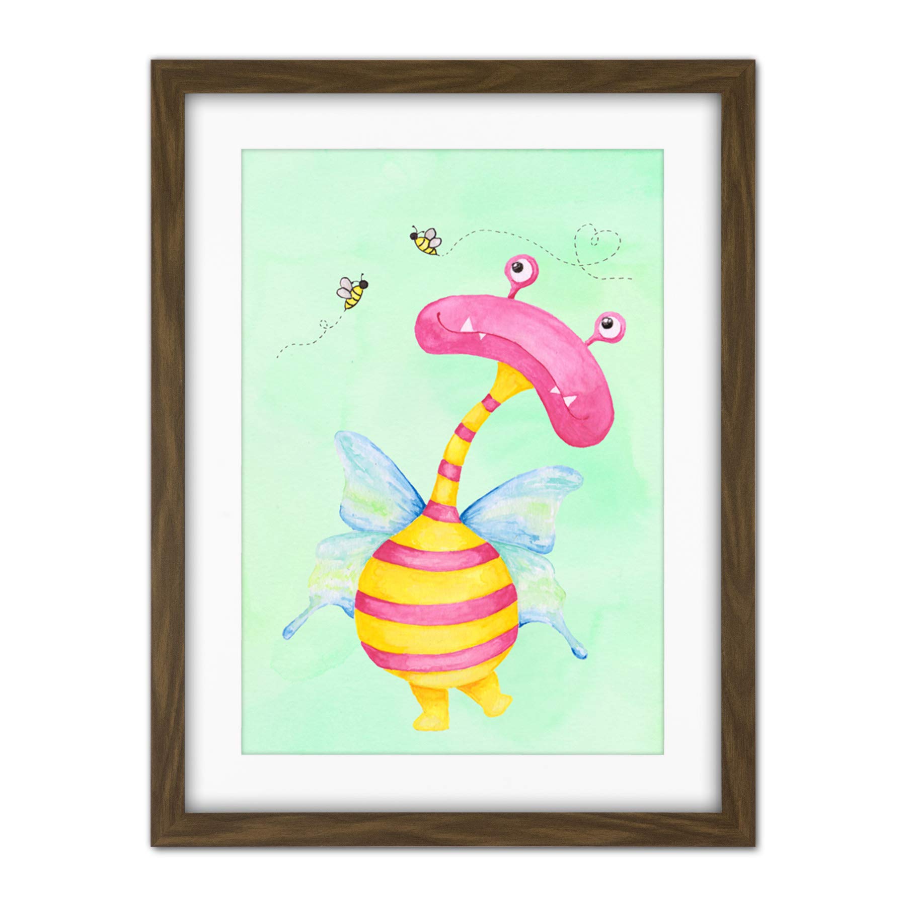 Wee Blue Coo Wee Wild Monsters Ophelia Bees Kids Artwork Framed Wall Art Print 18X24 Inch