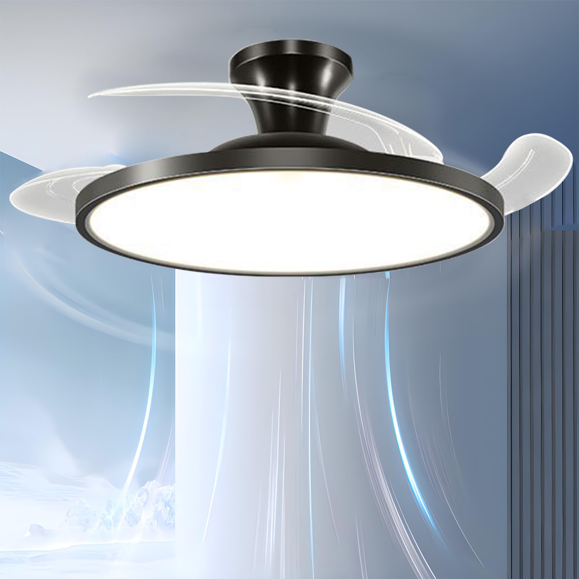 SXDMOUBK Smart Ceiling Fan with Remote Control Silent Retractable Design Dimmable LED Light Reversible for Bedroom 6 Speed Settings Modern Chandelier Style.