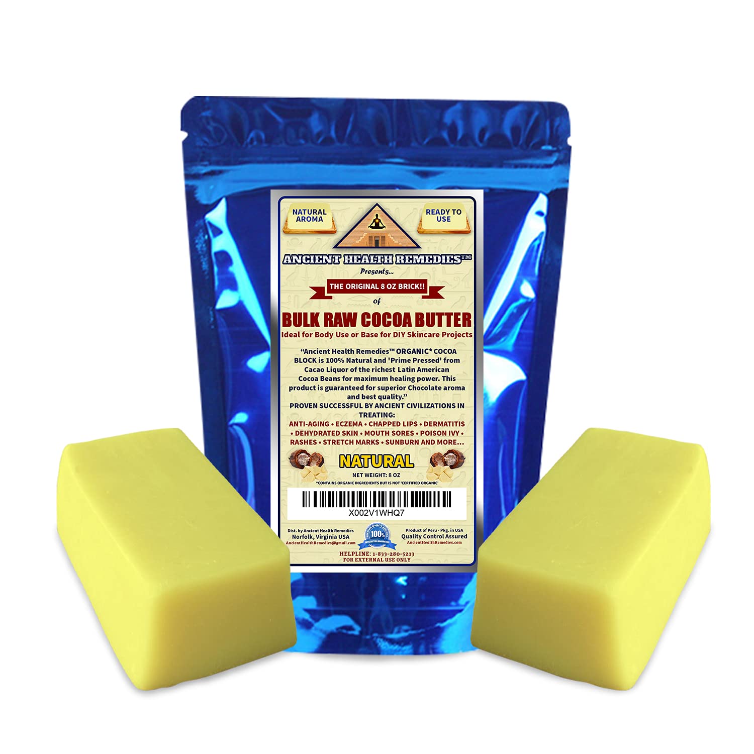 ANCIENT HEALTH REMEDIES Organic Unrefined Raw NATURAL COCOA (CACAO) BUTTER BLOCKS Bulk Size Rich Chocolate Aroma For Lip Balms Stretch Marks DIY Base for Body Butter (8oz) - Image 2