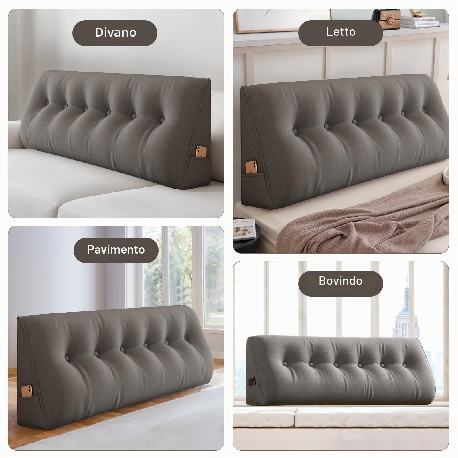 ShowyLive Cuscino Schienale Letto, Cuscino da Lettura per Letto Divano, Cuscino per la Schiena e la Testa con Tasca Laterale, Rivestimento Sfoderabile e Lavabile (100 * 50 * 20 cm, Grigio Scuro)
