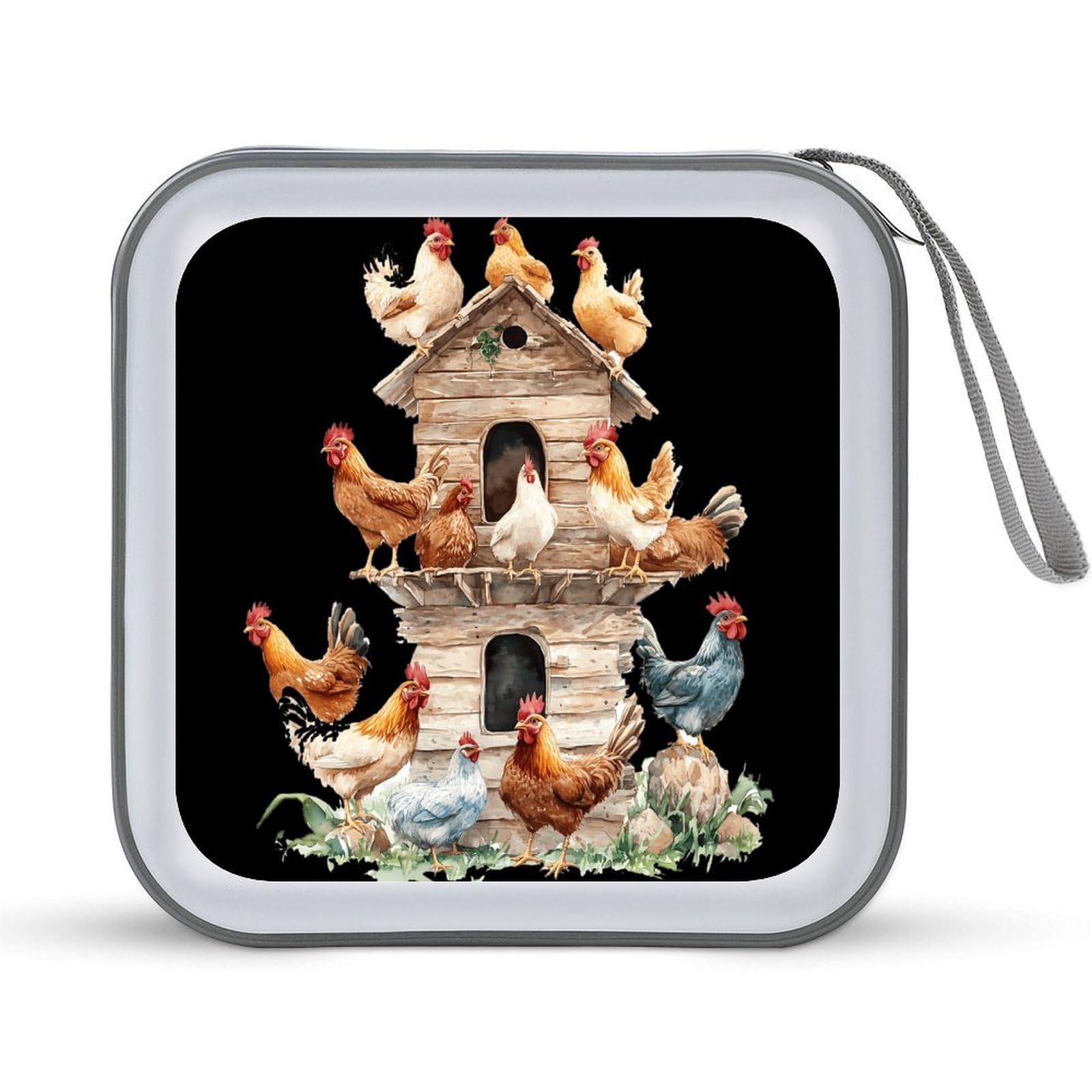 House On Chicken CD Case Plastic DVD Case Holder Wallet Disc Storage Organizer for Car Travel