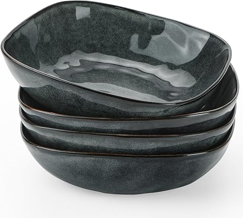 Miniatura 9 de famiware Juego de 4 cuencos grandes para pasta, redondos estilo océano de 8.5 pulgadas, cuencos grandes para pasta, aptos para microondas y