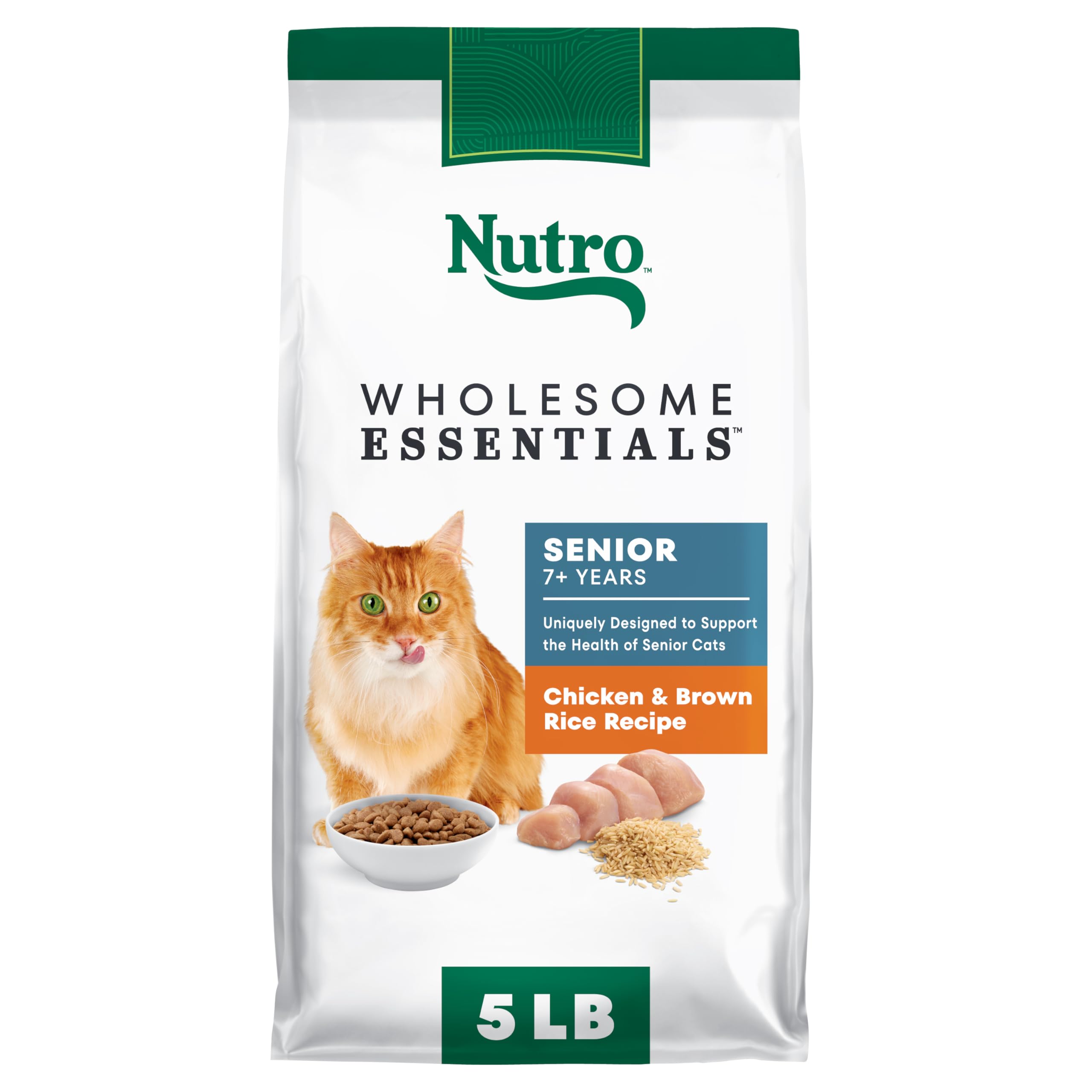 Nutro Wholesome Essentials Senior Dry Cat Food, Chicken & Brown Rice Recipe, 5 lb. Bag