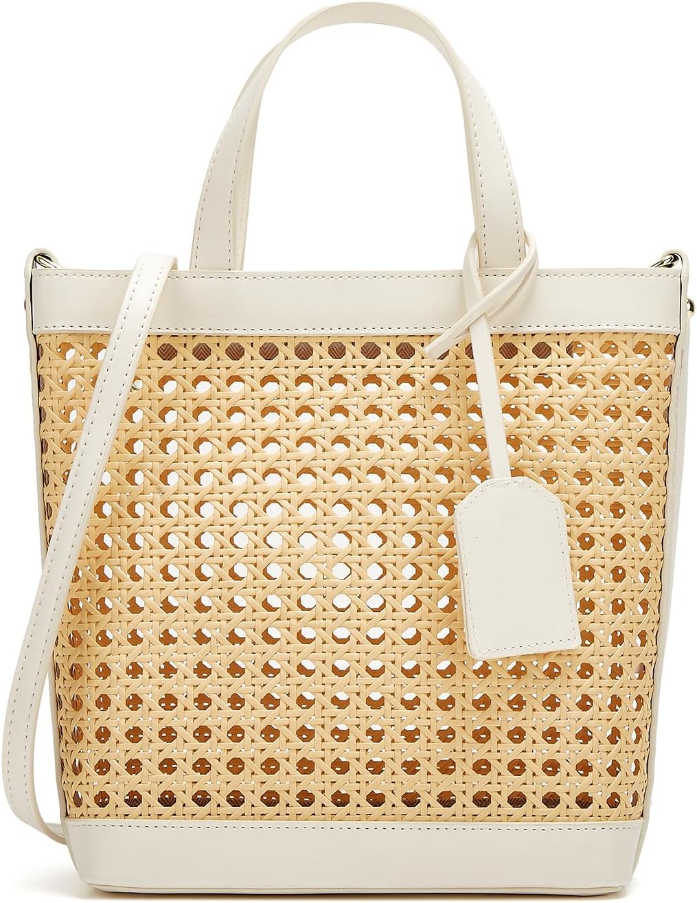 Rattan Tote Bag for Women Straw Beach Bag Crossbody Purse PU Leather Summer Shoulder Bag Cute Boho Purses Tote Handbag