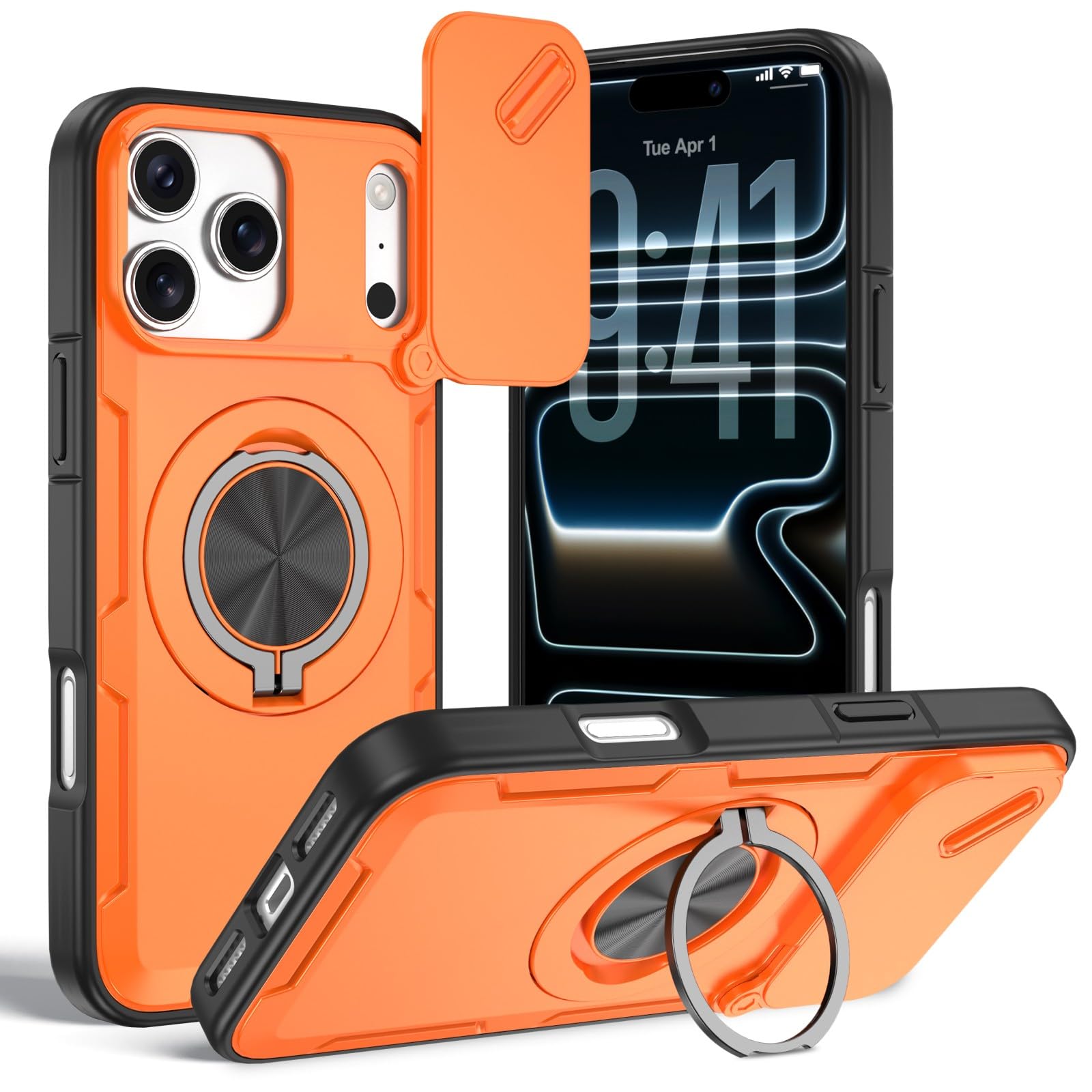 Coque Xiaomi 17 Pro orange silicone antichoc avec anneau rotatif - 8
