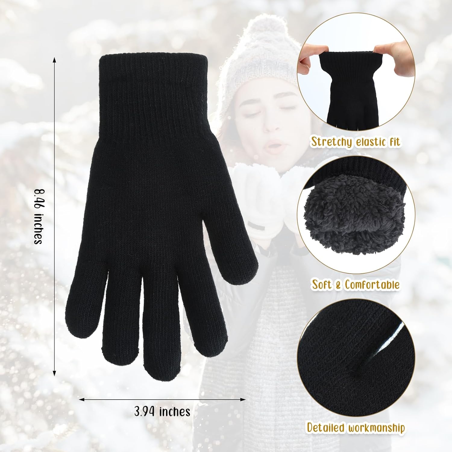 Panitay 24 Pairs Winter Wool Knit Fleece Lined Gloves Adult Winter Knitted Wool Stretchy Gloves Full Fingers for Cold Weather Men Women - Image 2
