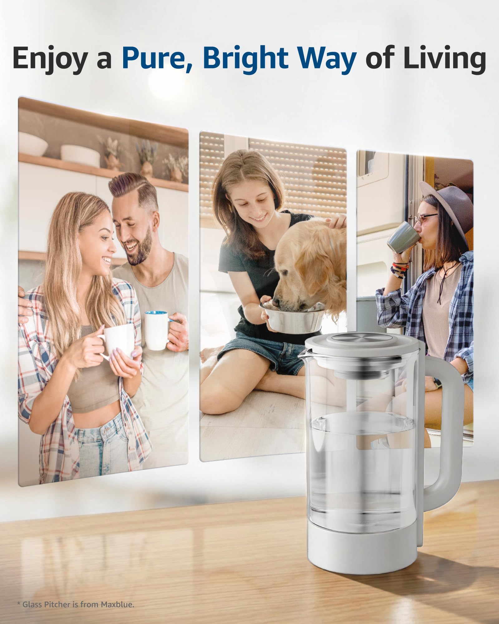 Maxblue GPWD-W Carafe en Verre, Compatible avec Waterdrop M6SL