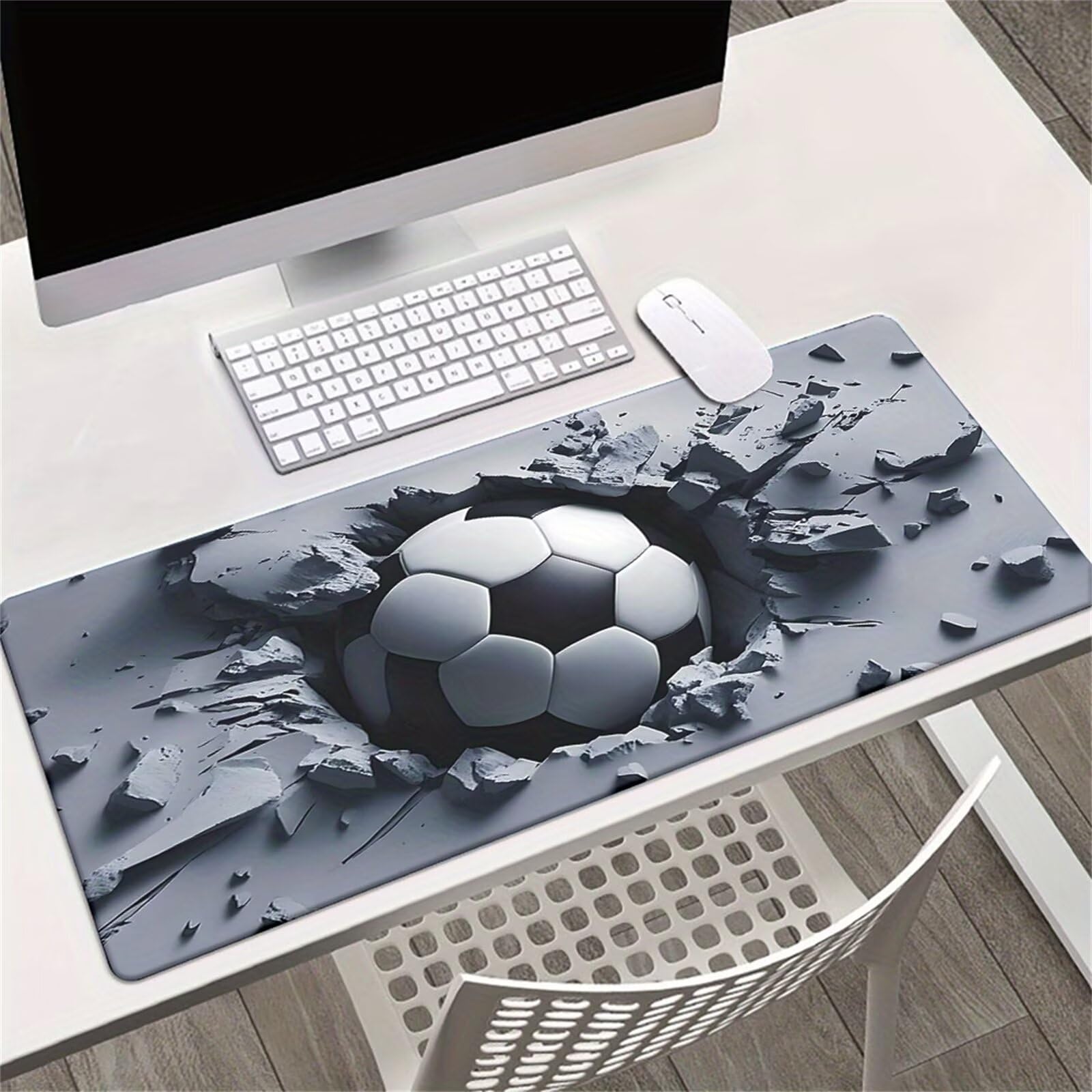 Tappetino Mouse Gaming XXL Calcio, Base Antiscivolo Bordi Cuciti per Lavoro e Gaming Ufficio, Dimensioni 1000x500x3 mm
