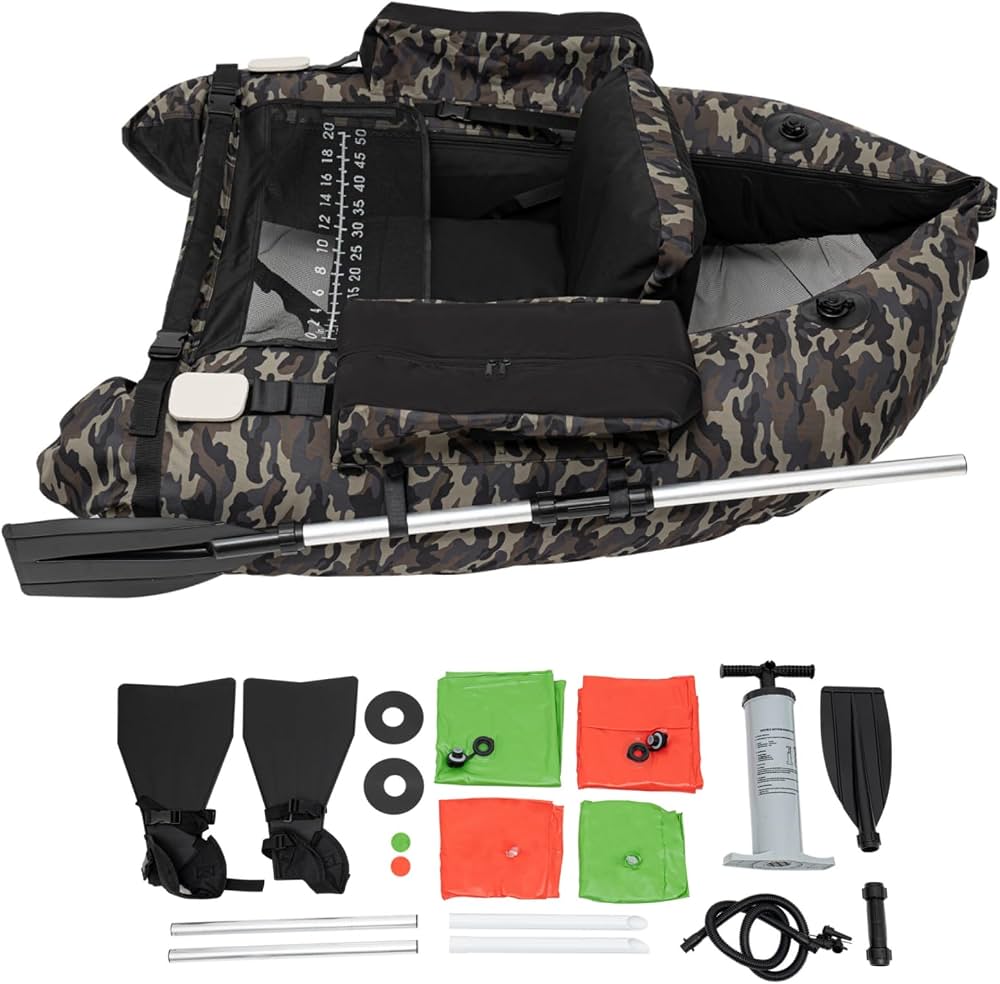Inflatable Float Tube, Fishing Float Tube with Paddle, Flippers, Fish Ruler, Pump, Storage Pockets, Adjustable Straps and Backrest (90-180°), 287LBS Load Bearing Capacity Belly Boat : Sports & Outdoors