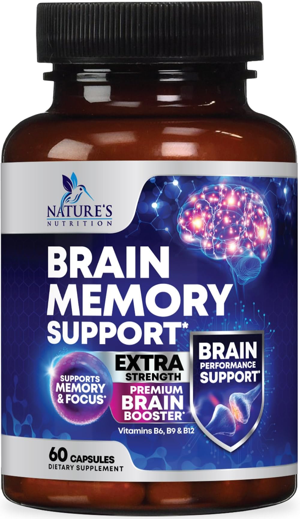 Brain Memory Supplement Pills - 3X Strength Nootropics for Concentration, Clarity & Focus Support - Brain Health Cognitive Vitamins with Bacopa, Phosphatidylserine & DMAE, Brain Booster - 60 Capsules