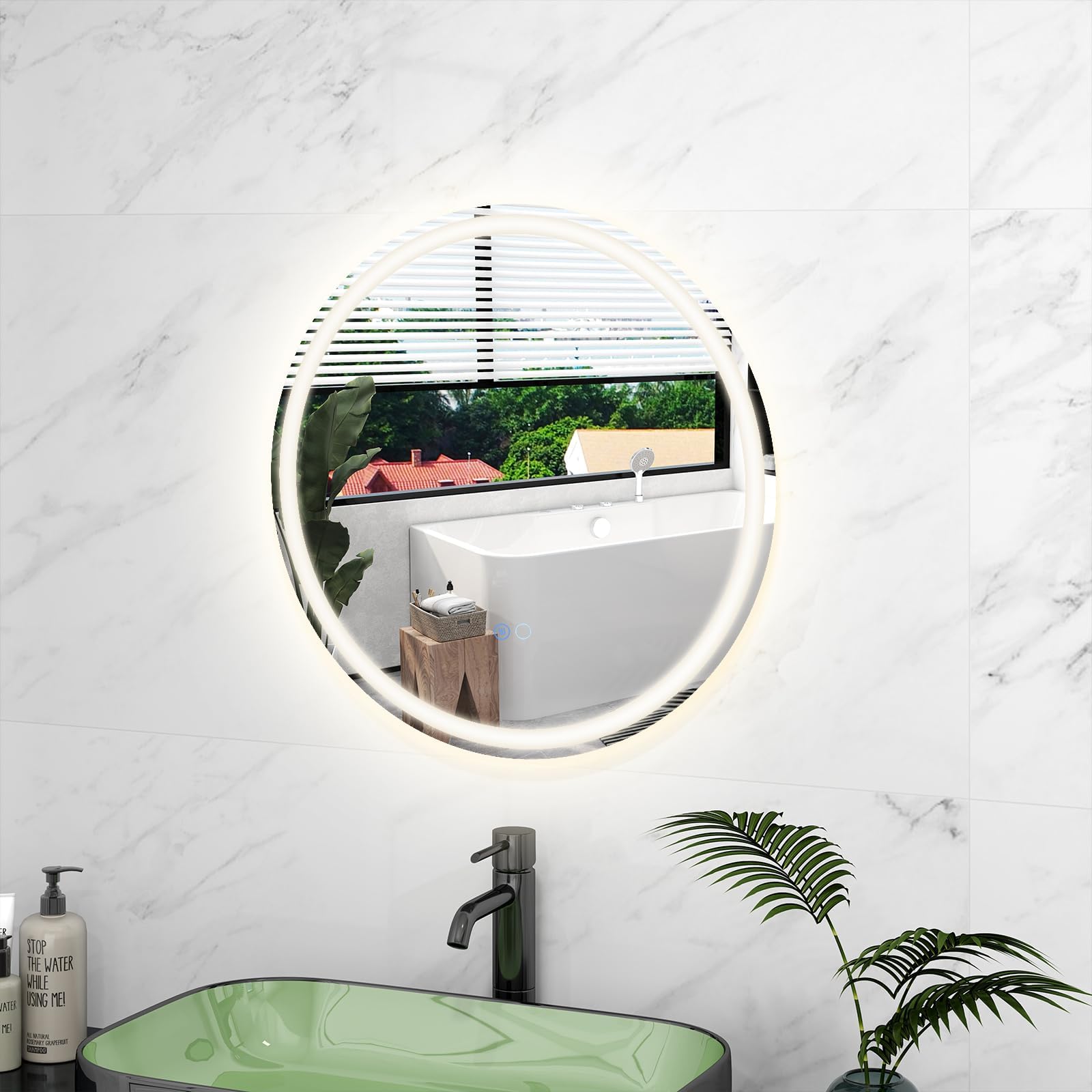 FANTASK Espejo de baño LED con iluminación, 60 cm, Redondo, antivaho, Espejo de Pared Regulable con Interruptor táctil y función de Memoria, Espejo Colgante LED para baño, 60 x 60 cm, Plateado