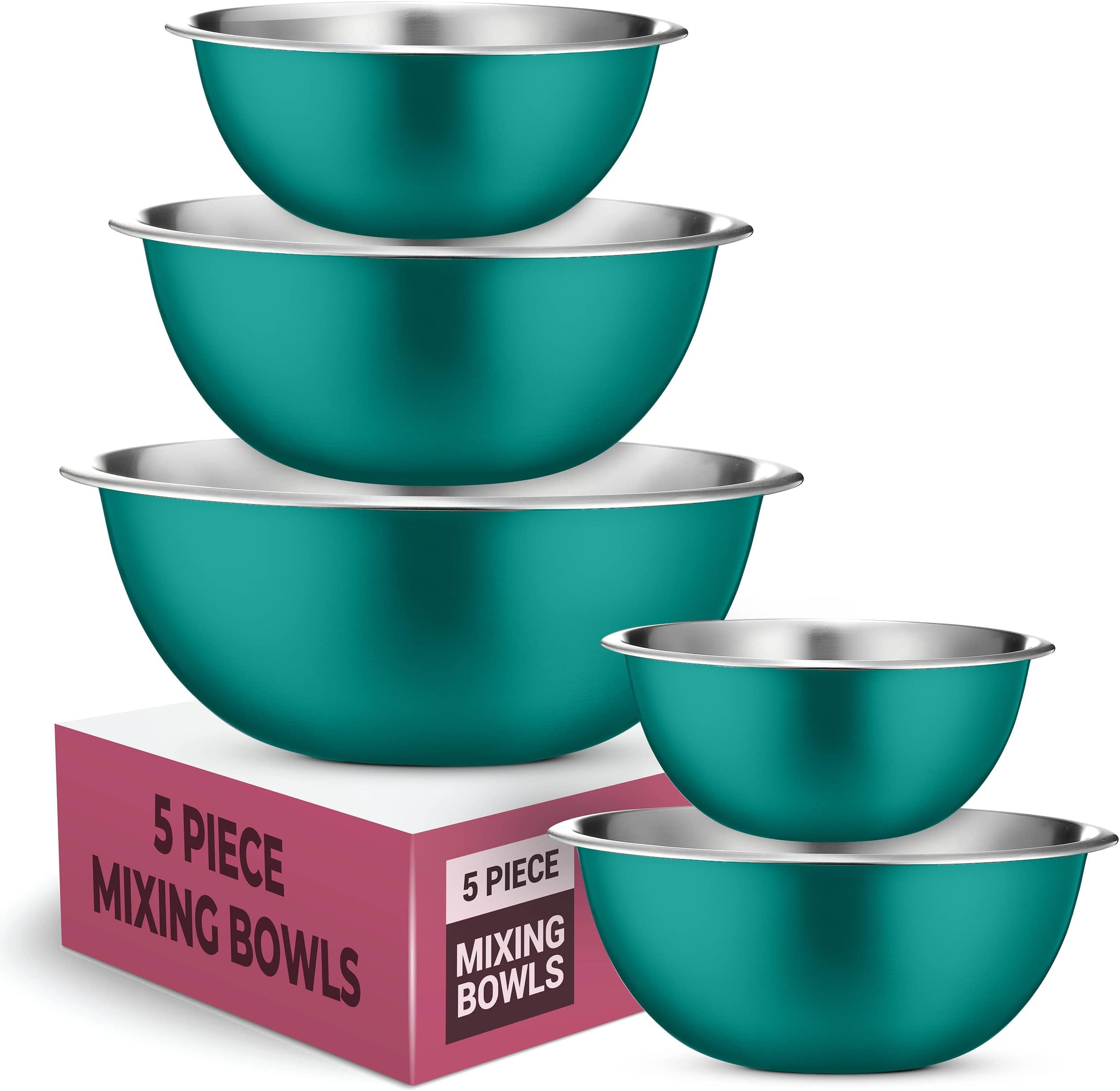 Stainless Steel Mixing Bowls (Set of 5) Stainless Steel Mixing Bowl Set - Easy To Clean, Nesting Bowls for Space Saving Storage, Great for Cooking, Baking, Prepping
