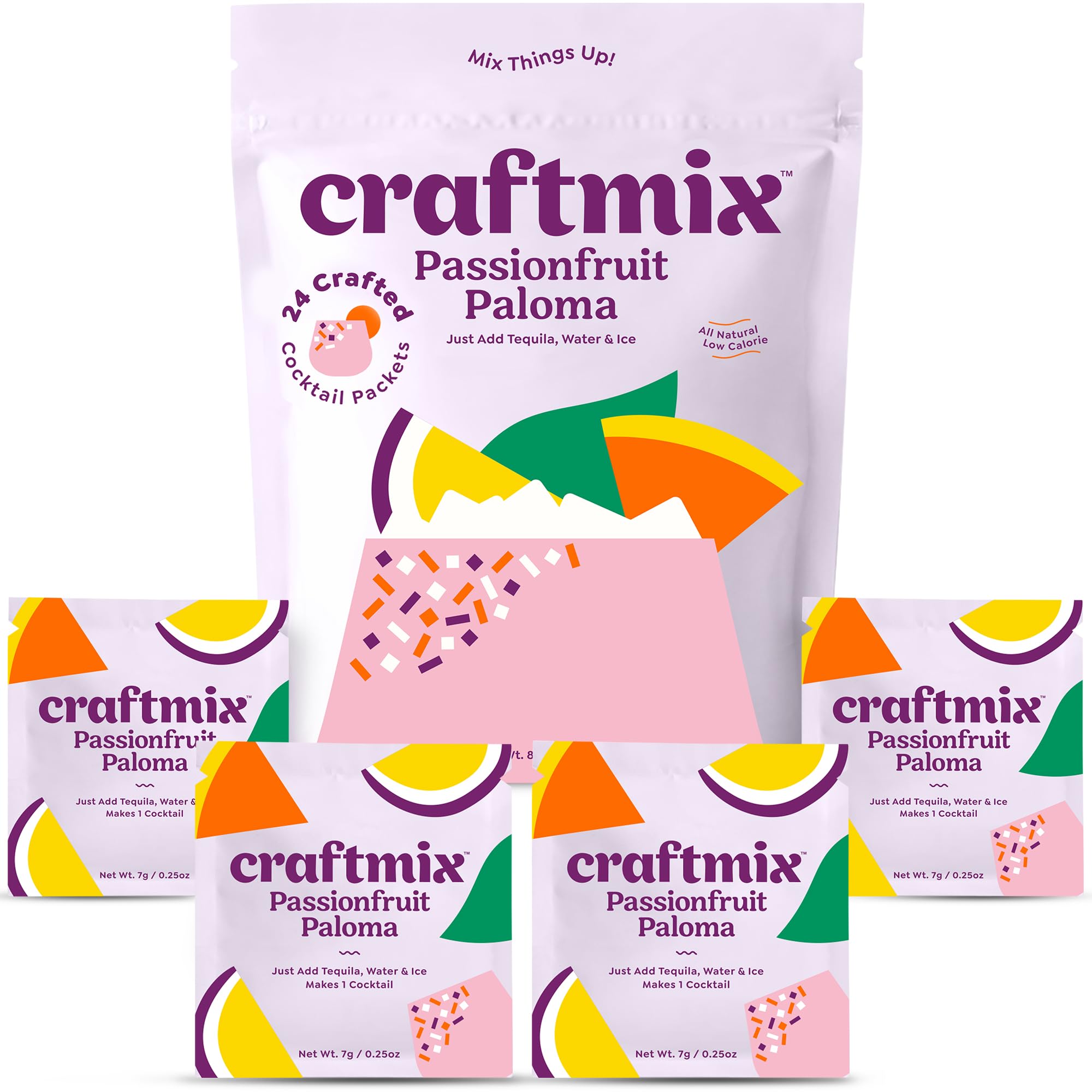 Craftmix Passionfruit Paloma, Makes 24 Drinks, Tequila Cocktail Mixers, Instant Skinny Cocktail and Mocktail Mix - With Real Fruit - Vegan Low Carb, Low Sugar, Non-GMO, Gluten Free, Easy to Mix