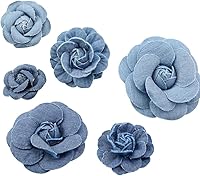 YXQ 6pcs Denim Fabric Flowers 3 Sizes (75mm/55mm/45mm) DIY Crafts Wedding Party Decor Hair Accessories
