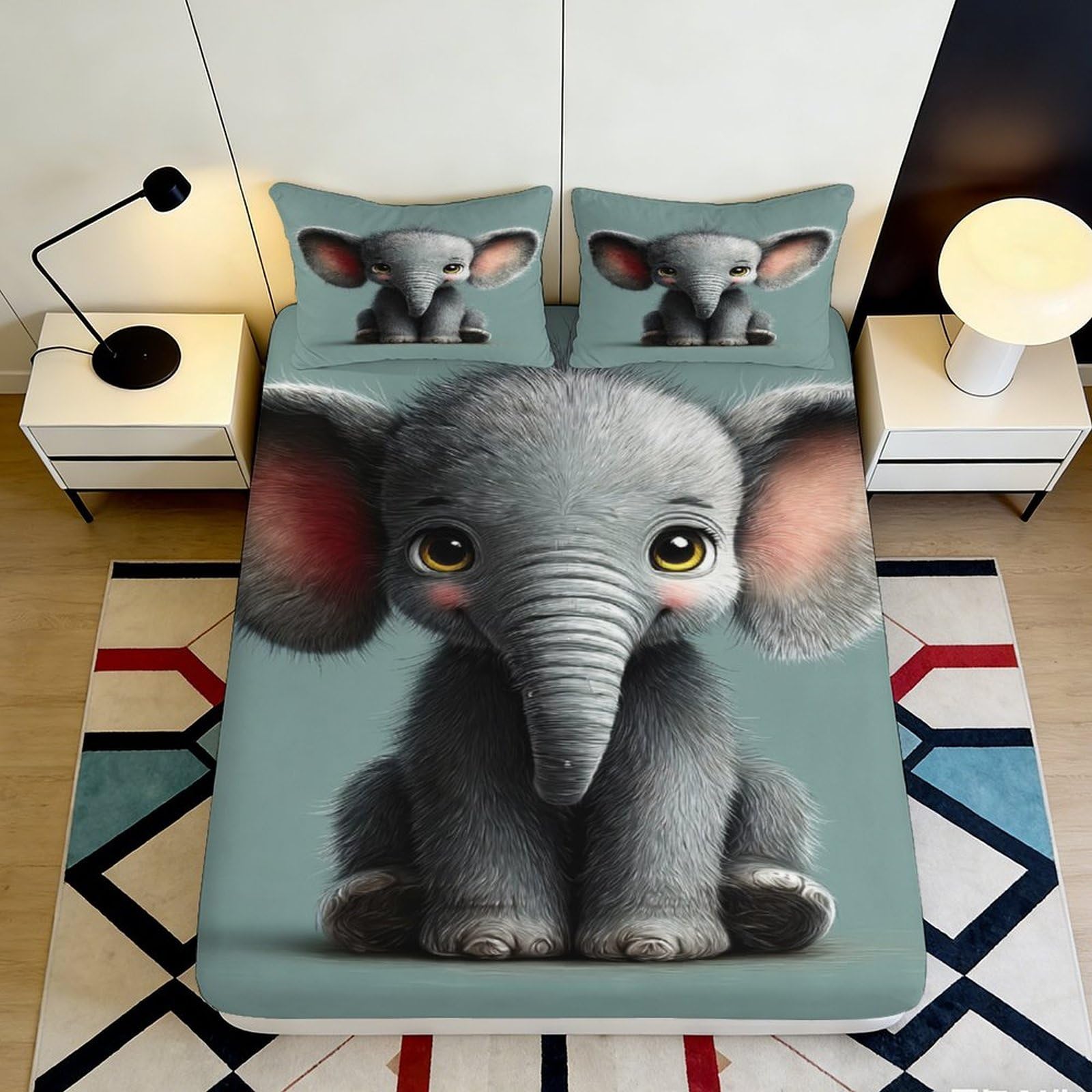 Jqzkxnhpbr Style-2 3D Printed Cute Elephant Fitted Sheet Microfiber Soft Bed Cover For Bedroom Guest Room Dorm Mattress Protection Decor 90X200x25cm