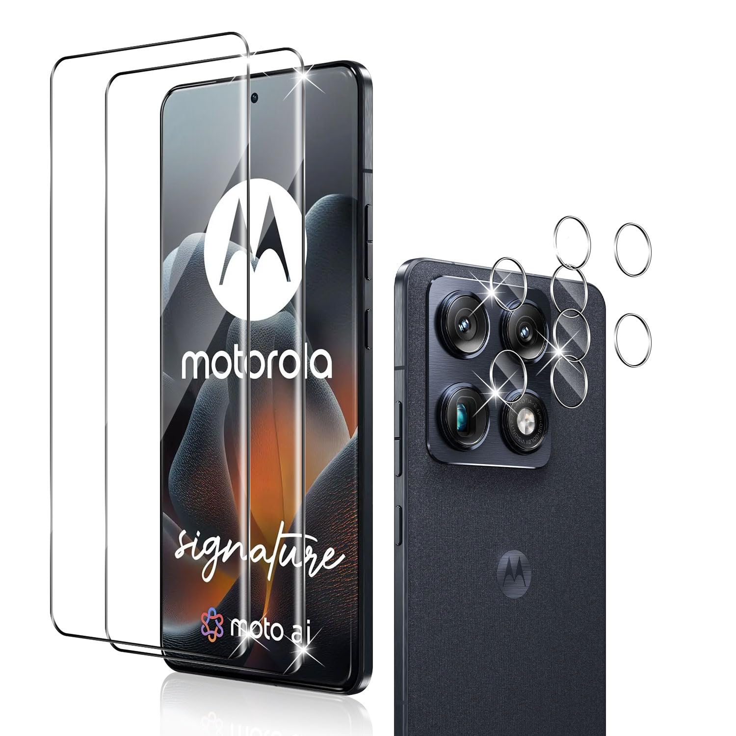 Holilo für Motorola Moto Signature für Panzerglas Schutzfolie und Kamera Schutzfolie,[2+2 Stück] 9H 3D Härte Anti-Kratzen Anti-Blasenfrei Schutzfolie Displayschutzfolie