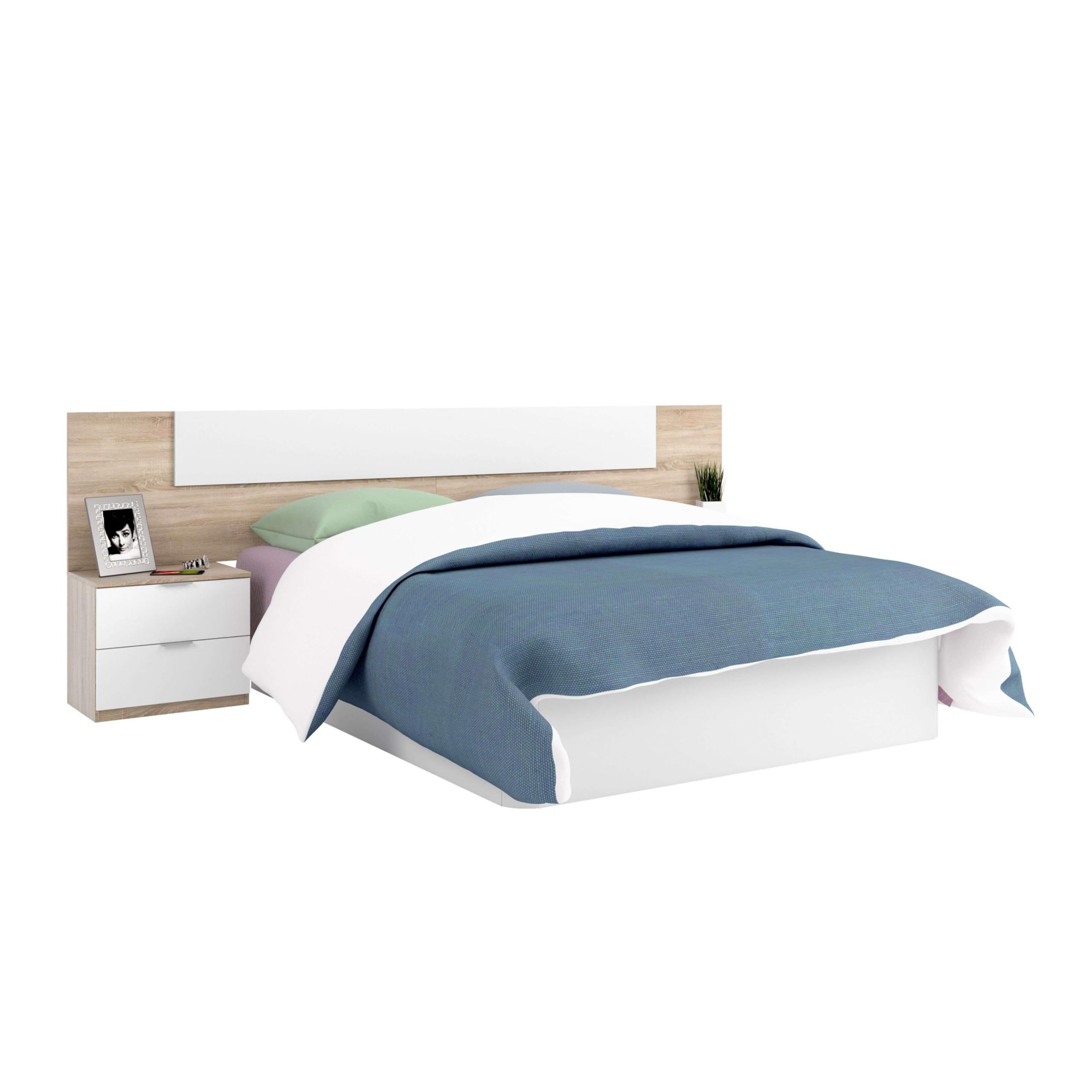 Pack Habitación Matrimonio Alba II 150x190 (Cama+ Cabezal + 2 Mesitas + Armario + sinfonier) Incluye Somier