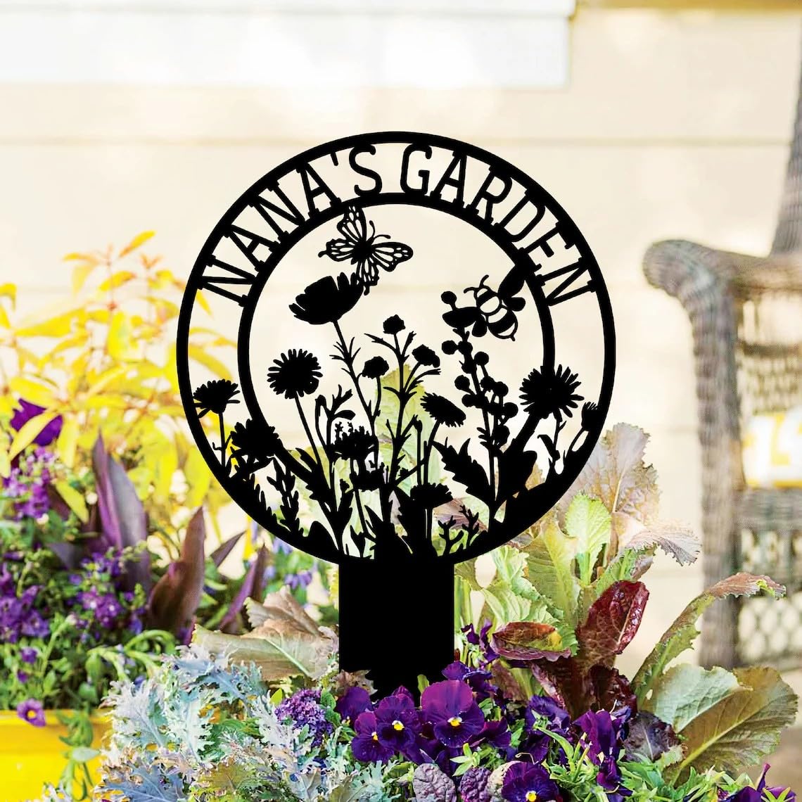funuricc Personalised Garden Metal Sign with Stakes, Custom Garden Name Sign, Rustic Butterfly Flower Sign, Wildflower Patch Signs, Flower Bed Yard Decor, Gift for Gardener Mom Grandma