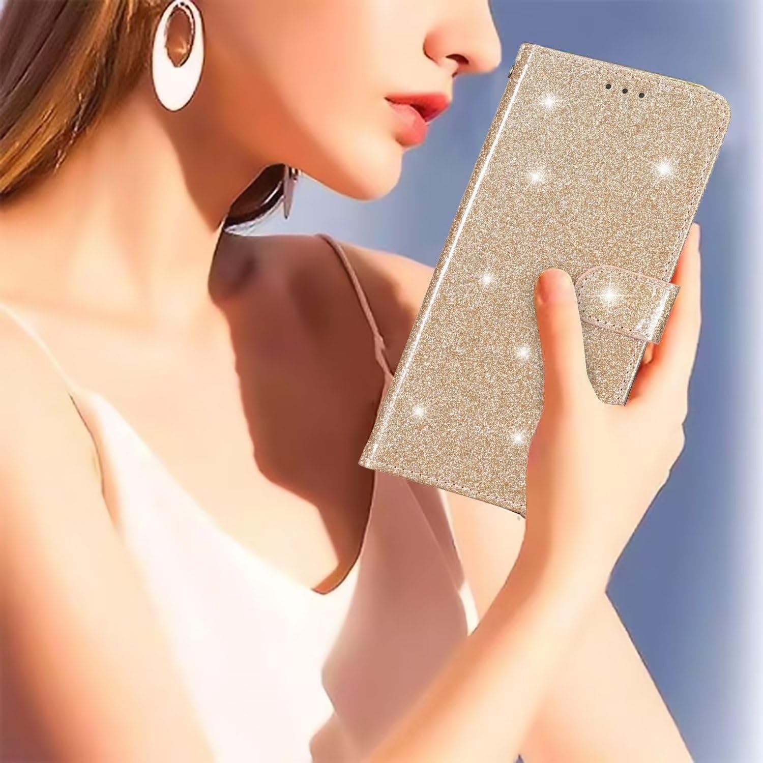 Tivenfezk Nadoli Glitter Cover per Samsung Galaxy S20,Portafoglio con Porta Carte in Pelle PU Cordino per Donna Magnetica Supporto Cavalletto Chiusura Protettiva Custodia