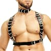 Mens Body Chest Harness Belt Strap with Collar, Adjustable PU Leather Gothic Punk Suspender Harness Bondage with Necklace Choker, BDSM SM Cosplay Costume Party Club Bar Masquerade Fetish Clubwear